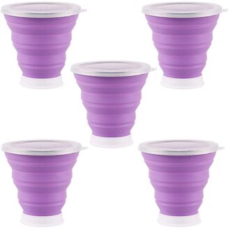 5/15Pcs 320Ml Silicone Travel Cup Inklapbare Koffie Cups Candy Kleur Vouwen Thee Cup Met Stofdichte Cover outdoor Sport Copos paars 5stk