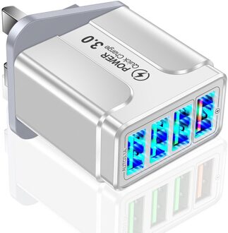 5.1A Usb Charger Quick Charge 3.0 35W Voor Iphone 12 11 Huawei Samsung S9 Mobiele Telefoon 4 Poorten Fast wall Charger QC3.0 Charger UK wit