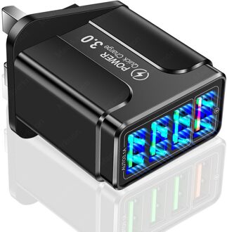 5.1A Usb Charger Quick Charge 3.0 35W Voor Iphone 12 11 Huawei Samsung S9 Mobiele Telefoon 4 Poorten Fast wall Charger QC3.0 Charger UK zwart