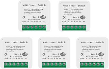 5/1Pc Mini Wifi Smart Switch Timer Draadloze Schakelaars Smart Domotica Compatibel Met Tuya Alexa Google Thuis smart Leven App 5 stk