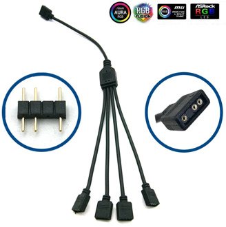 5-24V 3 Pin RGB Connector 1 To 1 2 3 4 5 3pin Wire Splitter Extension Cable for Computer Fan Motherboard AURA RGB LED Tape Light