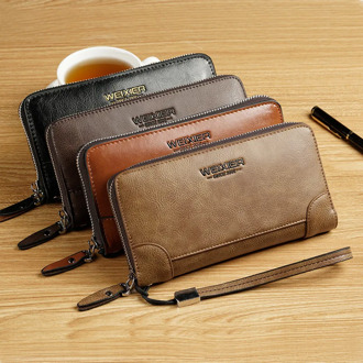 5.5 Inch Luxury Brand Men's Wallet Business Striped Clutch Leather Purse for Male Fashion Man Card Holder with Zipper Phone Bag