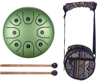 5.5 Inch Tong Drum Mini 8-Tone Staal Tong Drum C Sleutel Hand Pan Drum Met Drum Hamers Carry tas Percussie Instrument groen
