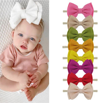 5.5" Solid Waffle Fabric Baby Headband Elastic Nylon Hair Bands Handmade Puff Bow Head Band Newborn Girls Hair Accessories