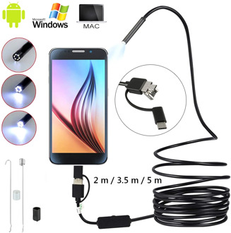 5.5mm Endoscope Camera Borescope 1M-10M Hard Wire Flexible IP67 Waterproof USB Micro Inspection Camera with 6LEDs for Android PC