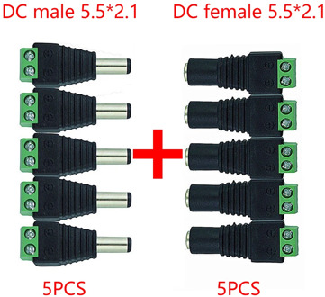 5.5mm x 2.1mm Female Male DC Power Plug Adapter for 5050 3528 5060 Single Color LED Strip and CCTV Cameras