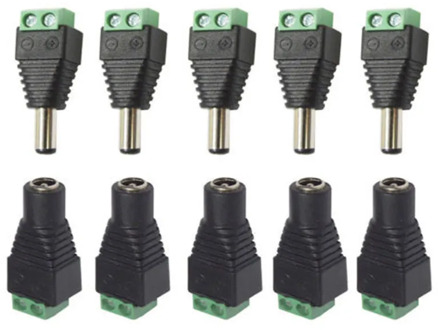 5.5mm x 2.1mm Female Male DC Power Plug Adapter for 5050 3528 5060 Single Color LED Strip and CCTV Cameras