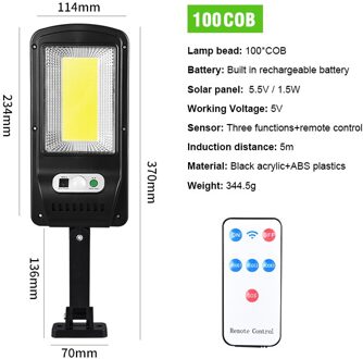 5.5V/2.5W Outdoor Solar Light Led Afstandsbediening Inductie Muur Licht Straat Licht IP65 Waterdichte Multi-mode Solar Flood Lamp 100 COB