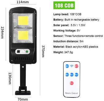 5.5V/2.5W Outdoor Solar Light Led Afstandsbediening Inductie Muur Licht Straat Licht IP65 Waterdichte Multi-mode Solar Flood Lamp 108 COB