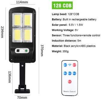5.5V/2.5W Outdoor Solar Light Led Afstandsbediening Inductie Muur Licht Straat Licht IP65 Waterdichte Multi-mode Solar Flood Lamp 128 COB