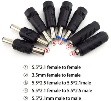 5.5X 2.1MM female to female male to male 5.5x2.5mm 3.5mm DC power jack Tips male 3.5mm 5521 Connectors adaptor plug adapter 5525