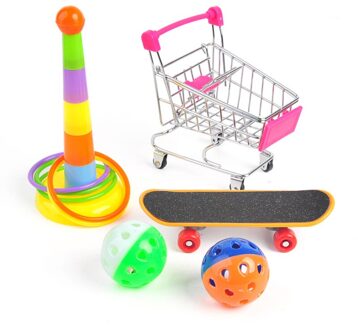 5/6/7 Pcs/Set Papegaai Speelgoed Interactieve Traning Vogels Speelgoed Puzzel Papegaai Speelgoed Set Skateboard Winkelwagen Bal vogel Activiteit Speelgoed 5stk reeks