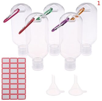 5/6Pcs Reizen Plastic Clear Sleutelhanger Flessen Lekvrij Lege Squeeze Container Voor Cosmetica Hervulbare Fles Trechter Label N1