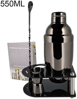 5-7 Stuks/set Cocktail Shaker Stopper Lepel Clip Muddler Lepel Zeef Jigger Bar Gereedschap Met Wijnrek Cocktail Recept 5P B 550ML Stand