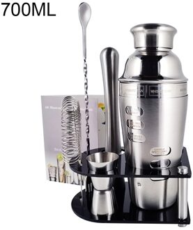 5-7 Stuks/set Cocktail Shaker Stopper Lepel Clip Muddler Lepel Zeef Jigger Bar Gereedschap Met Wijnrek Cocktail Recept 7P 700ML Stand