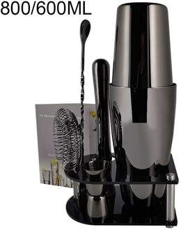 5-7 Stuks/set Cocktail Shaker Stopper Lepel Clip Muddler Lepel Zeef Jigger Bar Gereedschap Met Wijnrek Cocktail Recept 7P B 800600ML Stand