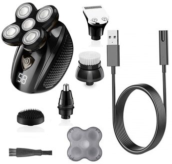 5-Blade Lcd Display Nat Droog Baard Facial Body Elektrische Scheerapparaat Mannen Haar Scheerapparaat Kaal Scheren Machine Waterdicht kit 5in1