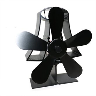5 Blade Warmte Aangedreven Houtkachel Eco Fan Temperatuurmeter-Ultrastille Haard Ventilator Warmte Distributie zwart