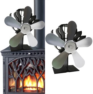 5 Blade Warmte Aangedreven Kachel Fan & Gratis Thermometer Hout & Kolen Fire Branders zilver