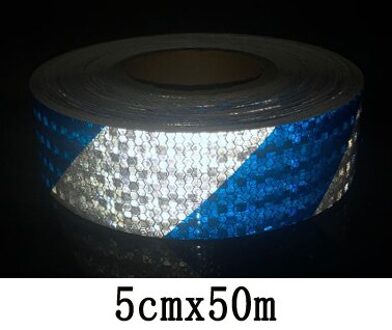 5 Cm X 50 M/Roll Veiligheid Mark Reflecterende Tape Stickers Auto-Styling Zelfklevend Waarschuwing Tape Automobiles reflecterende Materiaal blauw wit