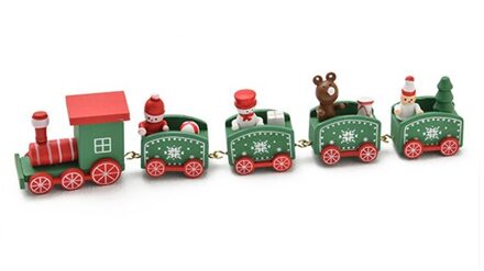 5 Coach Vervoer Kerst Trein Speelgoed Ornament Geschilderd Hout Kerst Cake Tafel Decoratie Met Santa/Beer Xmas jaar groen