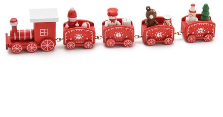 5 Coach Vervoer Kerst Trein Speelgoed Ornament Geschilderd Hout Kerst Cake Tafel Decoratie Met Santa/Beer Xmas jaar rood