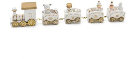 5 Coach Vervoer Kerst Trein Speelgoed Ornament Geschilderd Hout Kerst Cake Tafel Decoratie Met Santa/Beer Xmas jaar wit
