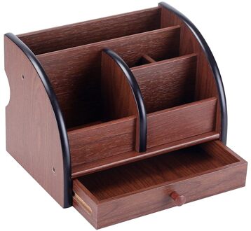 5-Compartiment Luxe Bruin Hout Kantoor Desktop Organizer/Brief Sorter Met Lade