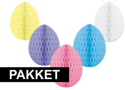 5 decoratie paaseieren pakket pastelkleuren 10 cm