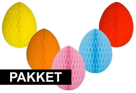 5 decoratie paaseieren pakket vrolijke kleuren 10 cm