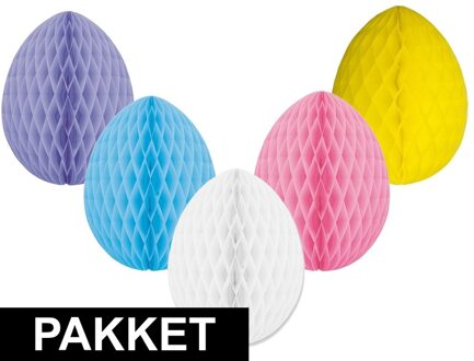 5 decoratie paaseieren pakket vrolijke kleuren 30 cm