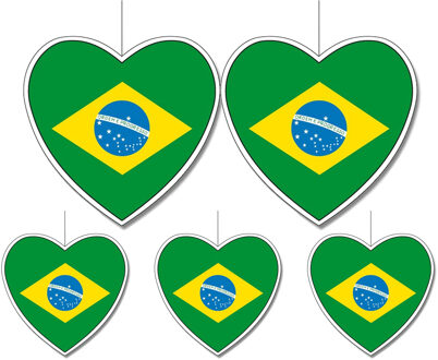 5-delige hou van Brazilie versiering set hartjes van 14 cm en 28 cm
