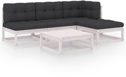 5-delige Loungeset met kussens massief grenenhout Wit