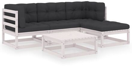 5-delige Loungeset met kussens massief grenenhout Wit