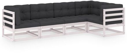 5-delige Loungeset met kussens massief grenenhout Wit