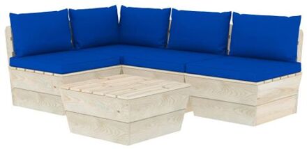 5-delige Loungeset met kussens pallet vurenhout Blauw