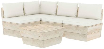 5-delige Loungeset met kussens pallet vurenhout Crème