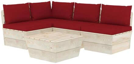 5-delige Loungeset met kussens pallet vurenhout Rood