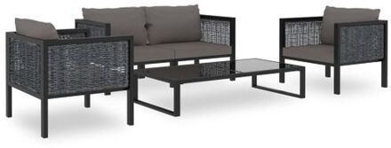 5-delige Loungeset met kussens poly rattan antraciet Grijs