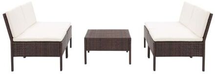 5-delige Loungeset met kussens poly rattan bruin