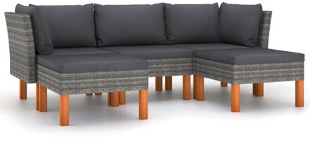 5-delige Loungeset met kussens poly rattan grijs