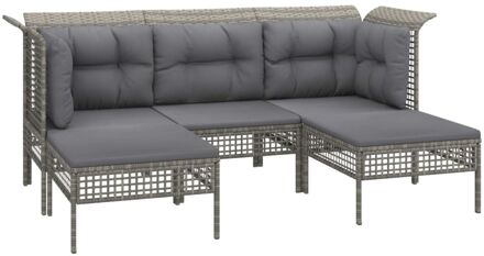 5-delige Loungeset met kussens poly rattan grijs