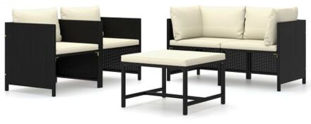 5-delige Loungeset met kussens poly rattan zwart