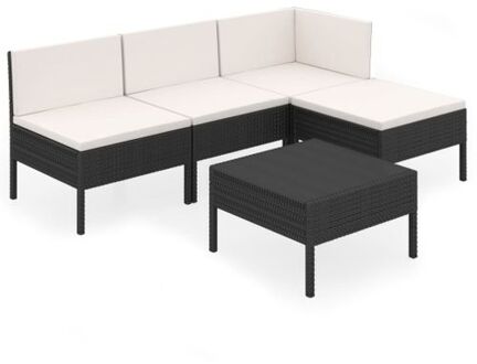 5-delige Loungeset met kussens poly rattan zwart