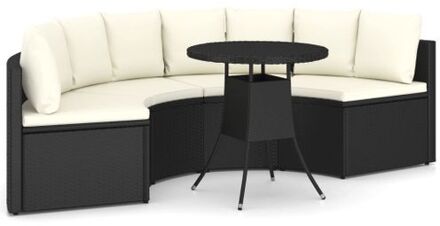 5-delige Loungeset met kussens poly rattan zwart