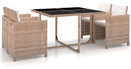 5-delige Tuinset met kussens poly rattan beige