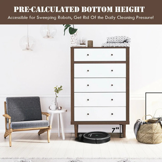 5 Drawer Dresser Wood Chest of Storage Cabinet Organizer Simple Style Combination Walnut White Bedroom Storage Cabinet