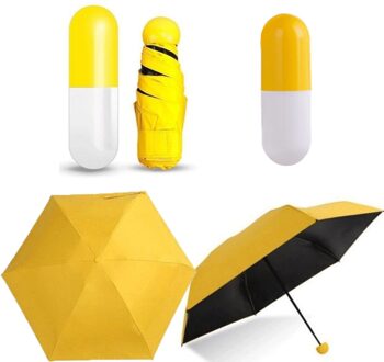 5 Fold Mini Kleine Pocket Capsule Paraplu Opvouwbaar Compact Pocket Paraplu Met Leuke Capsule Case C1 geel