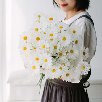 5 Heads / Daisy Decor Kunstbloem Home Decor Imitatie Valse Bloem Voor Tuin Plant Desk Decor Hand-Holding bloem 5 Heads wit