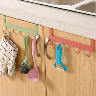 5 Hooks Iron Hanging Door Rack Organizer Clothes Door Hanger Hooks Door Rack Paper Towel Holder Household Gadgets tools